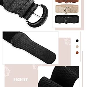 SATINIOR 3 Pieces Wide Women Waist Belt Stretchy Cinch Belt Leather Elastic Belt for Ladies Dress Decoration, Black, Khaki, Beige, One Size