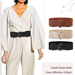 SATINIOR 3 Pieces Wide Women Waist Belt Stretchy Cinch Belt Leather Elastic Belt for Ladies Dress Decoration, Black, Khaki, Beige, One Size