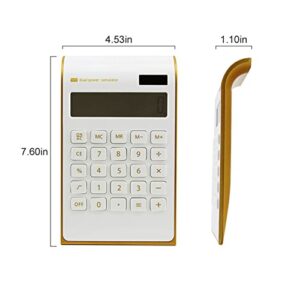 Dual Powered Calculator,Ultra Thin Solar Power Calculator for Home Office Desktop Calculator Tilted LCD Display Business Slim Desk Calculator(White)