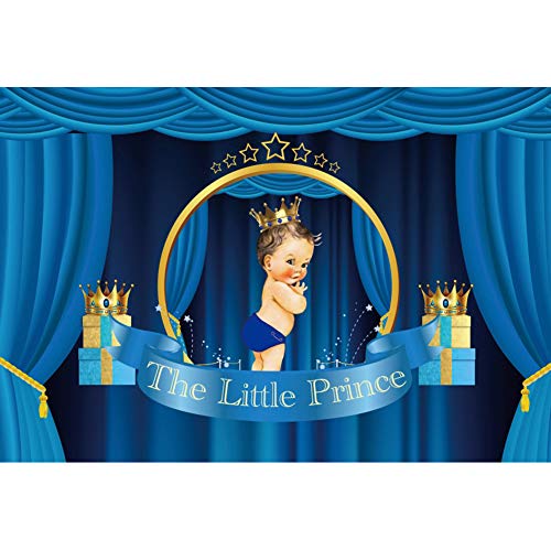 Baocicco 5x3ft Polyester Backdrop Royal Baby Shower Backdrop Welcome The Little Prince Royal Blue Curtains Golden Crown Banner Photography Background Royal Celebration Welcome Little Prince Party