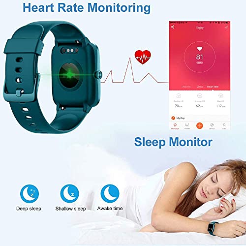 Smart Watch for Android/Samsung/iPhone, Activity Fitness Tracker with IP68 Waterproof for Men Women & Kids, Smartwatch with 1.3" Full-Touch Color Screen, Heart Rate & Sleep Monitor, Green