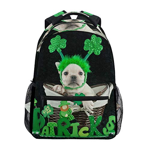 ALAZA French Bulldog St Patrick's Day Backpack Daypack College School Travel Shoulder Bag