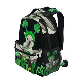 ALAZA French Bulldog St Patrick's Day Backpack Daypack College School Travel Shoulder Bag