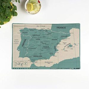 rouihot set of 4 placemats blue aragon spain map vintage detailed green barcelona capital non-slip doily place mat for dining kitchen table