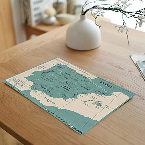 rouihot Set of 4 Placemats Blue Aragon Spain Map Vintage Detailed Green Barcelona Capital Non-Slip Doily Place Mat for Dining Kitchen Table