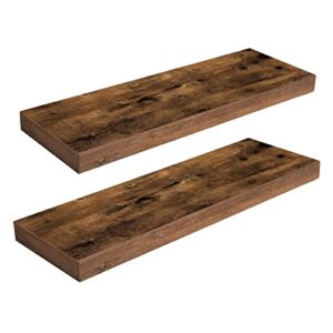 hoobro floating shelves, wall shelf set of 2, 23.6 inch hanging shelf with invisible brackets, for bathroom, bedroom, toilet, kitchen, office, living room decor, rustic brown bf60bj01