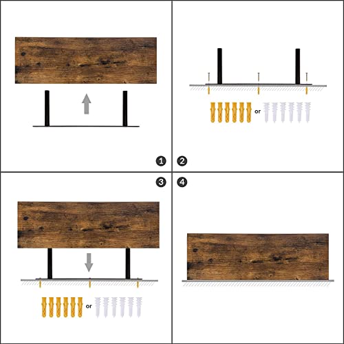 HOOBRO Floating Shelves, Wall Shelf Set of 2, 23.6 Inch Hanging Shelf with Invisible Brackets, for Bathroom, Bedroom, Toilet, Kitchen, Office, Living Room Decor, Rustic Brown BF60BJ01