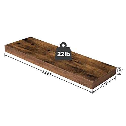 HOOBRO Floating Shelves, Wall Shelf Set of 2, 23.6 Inch Hanging Shelf with Invisible Brackets, for Bathroom, Bedroom, Toilet, Kitchen, Office, Living Room Decor, Rustic Brown BF60BJ01