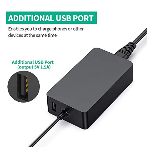 Surface Laptop Charger Surface Pro Charger Power Supply 65W 15V 4A Magnetic Replacement AC Adapter Compatible with Surface Pro 3/4/5/6/7/8/9/X Surface Go1/2/3 Surface Book1/2/3 Surface Laptop1/2/3/4