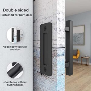 EaseLife 10" Sliding Barn Door Pull Handle with Flush Hardware Set,Double Sided,Heavy Duty,Square,Matte Black Powder Coated Finish,Easy Install