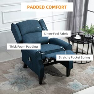 HOMCOM Vibrating Massage Recliner Chair for Living Room, Reclining Wingback Single Sofa with Heat, Linen Fabric Push Back Accent Chair with Footrest, Side Pocket, Dark Blue