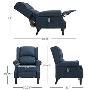 HOMCOM Vibrating Massage Recliner Chair for Living Room, Reclining Wingback Single Sofa with Heat, Linen Fabric Push Back Accent Chair with Footrest, Side Pocket, Dark Blue