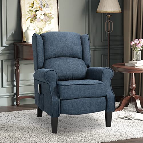HOMCOM Vibrating Massage Recliner Chair for Living Room, Reclining Wingback Single Sofa with Heat, Linen Fabric Push Back Accent Chair with Footrest, Side Pocket, Dark Blue