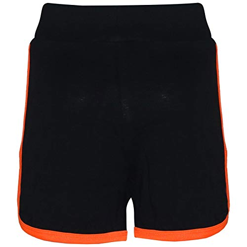 Kids Girls Short 100% Cotton Gym Sport Black & Neon Orange Summer Hot Pant Short