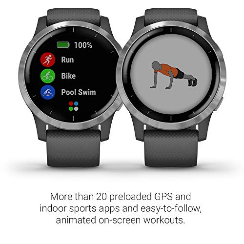 Garmin 010-02174-01 vivoactive 4, GPS Smartwatch, Features Music, Body Energy Monitoring, Animated Workouts, Pulse Ox Sensors and More, Silver with Gray Band