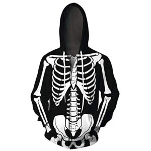 uideazone halloween jacket for men women skeleton skull printed zip up hoodies cosplay costume