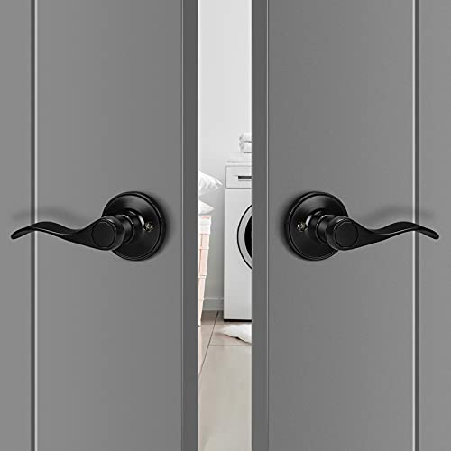 Gobrico Pack of 4 Wave Style Single-Side Dummy Door Levers Right and Left Handed Door Handles Matte Black Finish