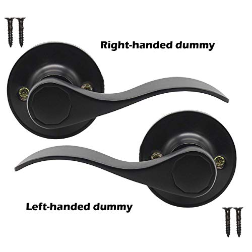 Gobrico Pack of 4 Wave Style Single-Side Dummy Door Levers Right and Left Handed Door Handles Matte Black Finish