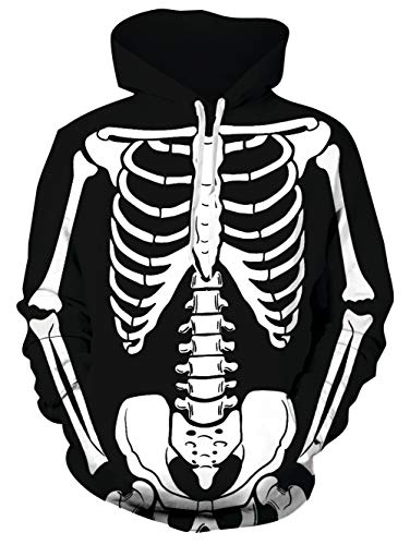 uideazone Halloween Hoodies for Men Women 3D Skeleton Bone Printed Hooded Sweatshirt with Pockets