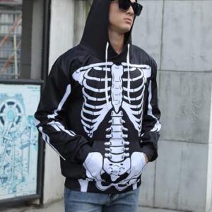 uideazone Halloween Hoodies for Men Women 3D Skeleton Bone Printed Hooded Sweatshirt with Pockets