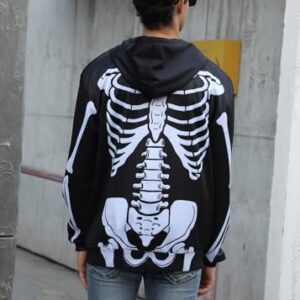 uideazone Halloween Hoodies for Men Women 3D Skeleton Bone Printed Hooded Sweatshirt with Pockets