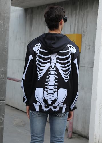 uideazone Halloween Hoodies for Men Women 3D Skeleton Bone Printed Hooded Sweatshirt with Pockets