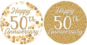 gold 50th anniversary party favor stickers - 1.75 in - 40 labels