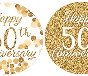 Gold 50th Anniversary Party Favor Stickers - 1.75 in - 40 Labels