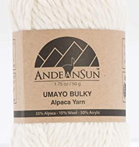 (3 Small Gorgeous Skeins) Alpaca Yarn Blend Umayo [165 Yards Total] Ivory, 5 Bulky