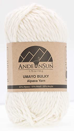 (3 Small Gorgeous Skeins) Alpaca Yarn Blend Umayo [165 Yards Total] Ivory, 5 Bulky