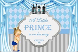 baocicco 7x5ft polyester backdrop royal blue prince baby shower backdrop crown blue curtains a little prince is on his way photography background royal celebration little prince portrait