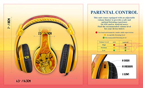 Lion King Headphones for Kids, Wired Headphones Connect Via 3.5Mm Jack, Over Ear Headset for Children with Parental Volume Control Designed for Fans of Lion King Gifts for Boys and Girls