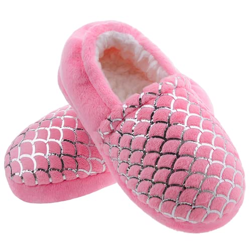 MIXIN Girls and Boys Slippers Mermaid Princess No-Slip Memory Foam Slippers Soft Rubber Sole House Shoes for Bedroom Indoor Outdoor Mermaid 3