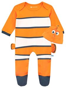 disney baby boys' finding nemo footie and hat set size 12m orange
