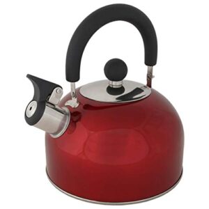 lily's home 2 quart stainless steel whistling tea kettle, the perfect stovetop tea and water boilers for your home, dorm, condo or apartment. red