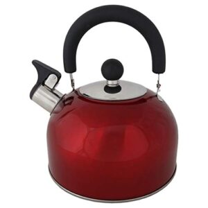 Lily's Home 2 Quart Stainless Steel Whistling Tea Kettle, the Perfect Stovetop Tea and Water Boilers for Your Home, Dorm, Condo or Apartment. Red