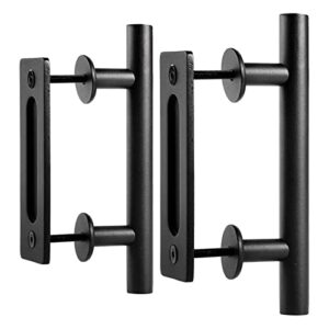 easelife 2 pack 10" sliding barn door handles and pulls,rustic double sided hardware set,heavy duty,matte black powder coated finish,easy install
