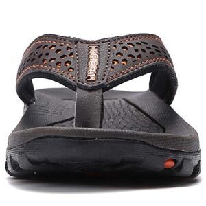 KIIU Mens Flip Flop Indoor and Outdoor Thong Sandals Beach Slippers Brown 2, 14.