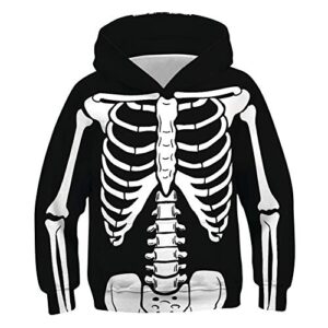 uideazone cosplay hoodies for kids teen boys girls halloween hooded sweatshirt 3d skeleton printed pullover coat jacket hoody 12-13 years