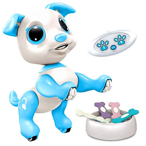 Robo Pets Robot Dog Toy for Girls and Boys - Remote Control Robot Toy Puppy with LEDs, Sound FX, Interactive Hand Motion Gestures, STEM Toy Program Treats, Dancing and Walking RC Robot for Kids (Blue)