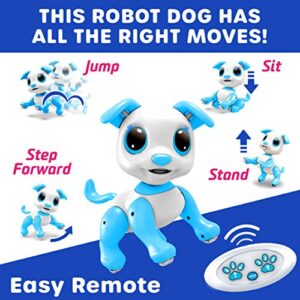 Robo Pets Robot Dog Toy for Girls and Boys - Remote Control Robot Toy Puppy with LEDs, Sound FX, Interactive Hand Motion Gestures, STEM Toy Program Treats, Dancing and Walking RC Robot for Kids (Blue)