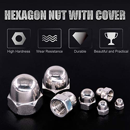 170Pcs 304 Stainless Steel Serrated Metric Acorn Cap Nuts Hex Dome Cap Assortment Kit, 7 Sizes - M3 M4 M5 M6 M8 M10 M12