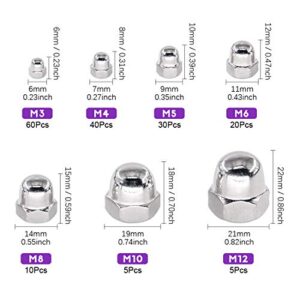 170Pcs 304 Stainless Steel Serrated Metric Acorn Cap Nuts Hex Dome Cap Assortment Kit, 7 Sizes - M3 M4 M5 M6 M8 M10 M12