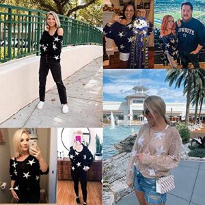 COCOLEGGINGS Women's V Neck Long Sleeve Star Sweater Jumper Pullover Black M