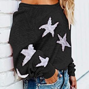 COCOLEGGINGS Women's V Neck Long Sleeve Star Sweater Jumper Pullover Black M