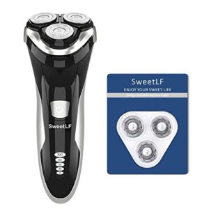 sweetlf electric shaver for men wet and dry waterproof electric razor cordless 3d rechargeable rotary shaver razor for men with pop-up trimmer, black
