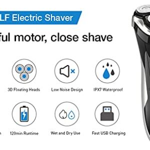 SweetLF Electric Shaver for Men Wet and Dry Waterproof Electric Razor Cordless 3D Rechargeable Rotary Shaver Razor for Men with Pop-up Trimmer, Black