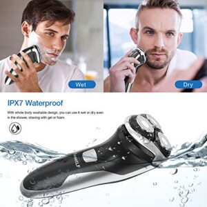 SweetLF Electric Shaver for Men Wet and Dry Waterproof Electric Razor Cordless 3D Rechargeable Rotary Shaver Razor for Men with Pop-up Trimmer, Black