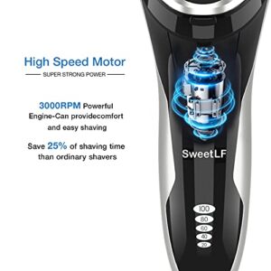 SweetLF Electric Shaver for Men Wet and Dry Waterproof Electric Razor Cordless 3D Rechargeable Rotary Shaver Razor for Men with Pop-up Trimmer, Black