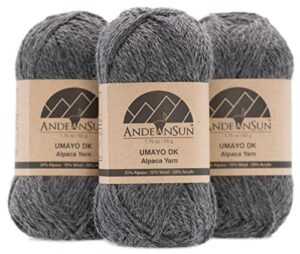 [ set of 3 small gorgeous skeins ] alpaca yarn blend [ umayo ] [ dk ] #3 (5.25 ounces/150 grams total) lovely and soft to enjoy knitting - crocheting - weaving [ grey ]